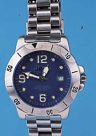 JEEP Herrenarmbanduhr Modell Quartz, Schweizum 1995, Metall matt verchr., Edelstahlband u.Edelstahlschr.-Boden, Mineralflachgl., Zen- tralsek., ...