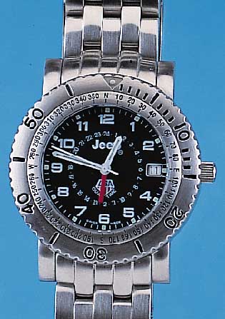 JEEP Herrenarmbanduhr Modell Dualtime, Massivedelstahl incl. Edelstahlb. m. Sicher- heitsfaltschl., Bed.-Anleitung, Orig.-Etui, Werbeuhr ...