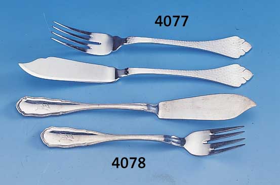 12-teiliges Fischbesteck, 800er Silber, Bruckmann & Söhne Heilbronn, um 1930, best. aus 6 Messern und 6 Gabeln, Besitzermonogramm Ah ligiert, ...