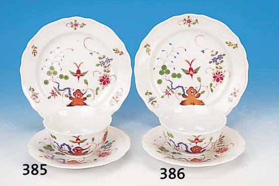 GEDECK, MEISSEN, 20. JH., 2. WAHL, PORZEL- LAN, FELS UND VOGEL, DESSERTTELLERD. 17.5 CM