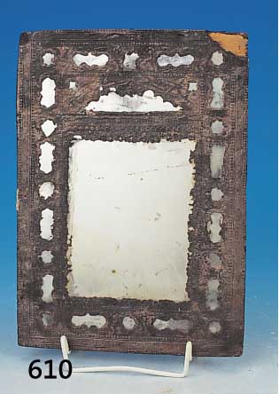 SPIEGEL, WOHL VENEDIG, 18. JH., SILBERFOLIE, ORIGINALSPIEGELGLAS, L. BESCH., SELTEN, M. CA. 19 X 29 CM