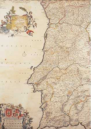 Kol. Kupferstich, Frankr., 18. Jh., Portugalliae, l. gebräunt, u. Gl. ger. (Glas l. besch.), M. ca. 58,5 x 50 cm