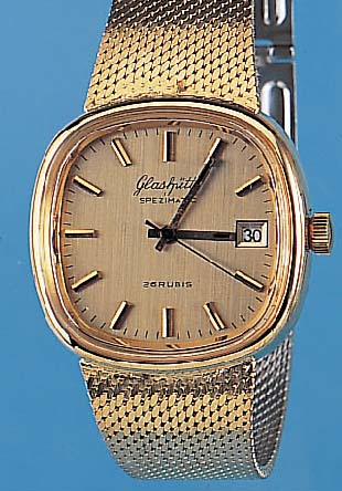 GLASHÜTTE Herrenarmbanduhr, Modell Spezima- tic,, Metallgeh. verg., Edelst.-Bod. gedr., abHerst. wasserg., Orig.-Edelst.-Band Double, Dat., ...