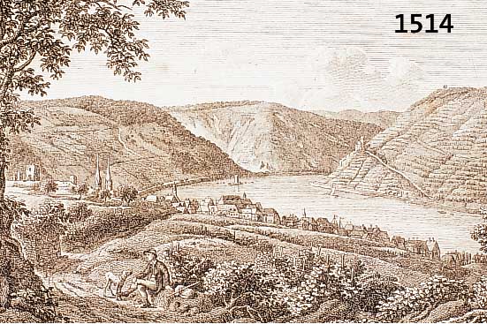 9 Blatt Bingen und Umgebung, 1.) Kupferstichaus: Malerische Ansichten des Rheins und der Mosel v. Haardt J. Engelmann Heidelberg, ca. 1820, Bingen ...