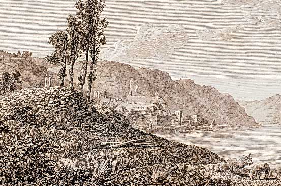 Konvolut v. 6 Blatt Bacharach u. Umgebung, 1. Kupferstich aus Maler. Ans. d. Rh., der Mo-sel u. der Haardt J. Engelmann Heidelberg, ca.1820, ...