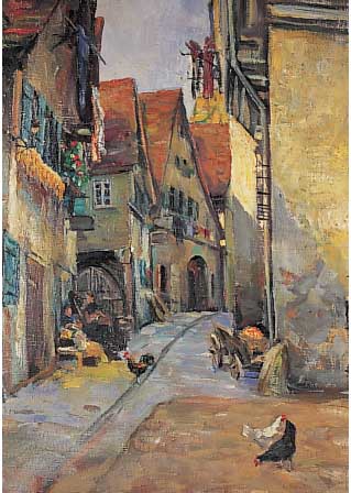 Diez, Hugo, geb. 1863 Crailsheim, Dorfansicht mit Personenstaffage, Öl/Lwd, re. u. sign., ca. 65 x 45 cm, R.
