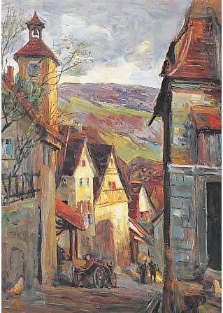 Diez, Hugo, geb. 1863 Crailsheim, Dofansicht mit Personenstaffage, Öl/Malkarton.unsigniert, ca.53 x 40 cm,R.