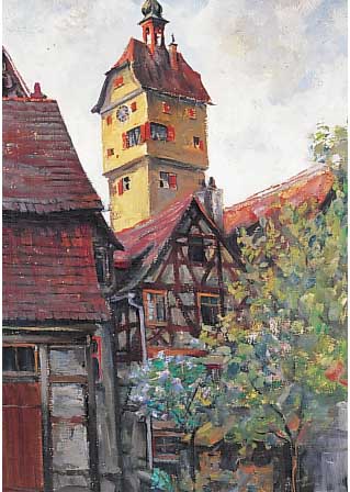 Diez, Hugo, geb. 1863 Crailsheim, Stadtansicht mit Turm, Öl/Lwd, re. u. sign. und dat. 1915, ca. 57 x 38 cm, R.