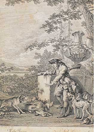 Ridinger, Johannes Elias, 5 Kupferstiche mit verschiedenen Jagddarstellungen, je ca. 32 x 23 cm, u.Gl., R.