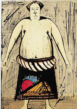 Buffet, Bernard, Le Sumo, Farblithographie aus. Eine Reise nach Japan, Mourlot Paris 1981Auflage 180 Exempl. und 20 Künstlerexemplare, ca. 46 x ...