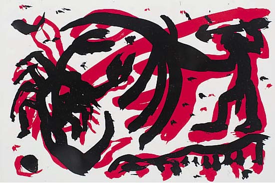 Penck, A.R., Skorpion, Farbserigraphie von 1993, handsign., num. 7/20, ca. 11 x 17 cm, PP, u.Gl., R.