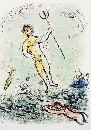 Chagall, Marc, Poseidon, Farboffset, aus L'Odysee, Ed. Daco Stuttgart 1989, ca. 36 x 28,5 cm, PP, u.Gl., R.