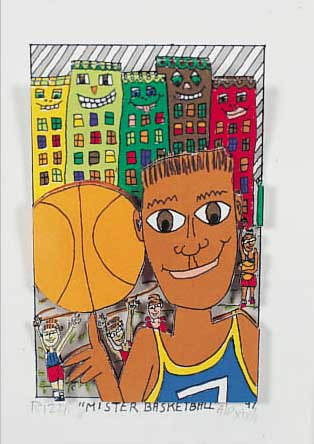Rizzi, James, Mister Basketball, dreidimen- sionale Farblithographie, handsign., betitelt u. num. AP XIX/2, ca. 10 x 69,5 cm, PP, u.Gl.,R.