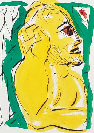 Penck, A.R., Porträt, aquarellierte Radie- rung von 1995, handsign., bez.: e.a., ca. 16 x12,5 cm, PP, u.Gl., R.