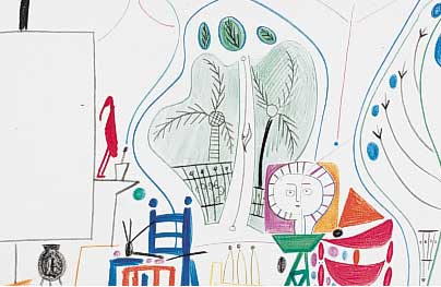 Picasso, Pablo, La Californie-Studio de la Villa, Farblithographie aus: Picassos Sketch- book, Ed. Cercle d'Art Paris 1960, ca. 25.5 x 41 cm, ...
