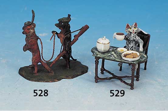 Wiener Bronze, Österreich, 2. Hälfte 20. Jh., zwei Hunde auf der Jagd, bemalt, 5 x 6,5 cm