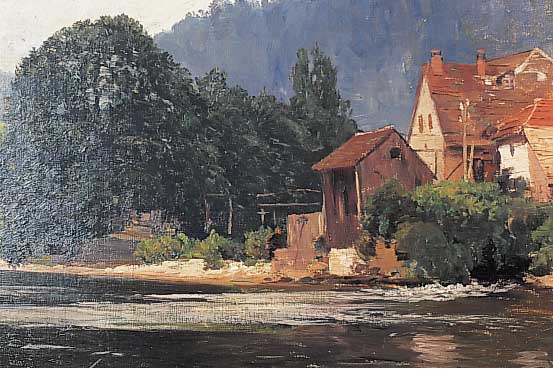 Hamacher, Willy, 1865 Breslau-1909 Bad Reinerz Das Murgtal im Schwarzwald, Öl/Malkarton, re. u. monogrammiert, verso betitelt und mit ...