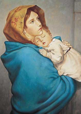 Fluder, J., deutscher Maler der 40er Jahre, Kopie nach Feruzzis Madonna, Öl/Lwd, re. o. sign., ca. 70 x 50 cm, R.