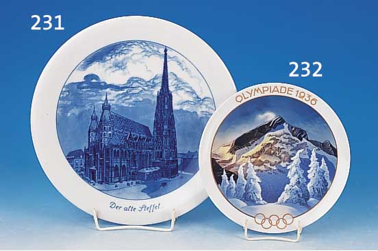Zierteller, Rosenthal, Olympia 1936, Winter-spiele, feine Bemalung unter der Glasur, D. ca. 21.5 cm, Goldstaffage