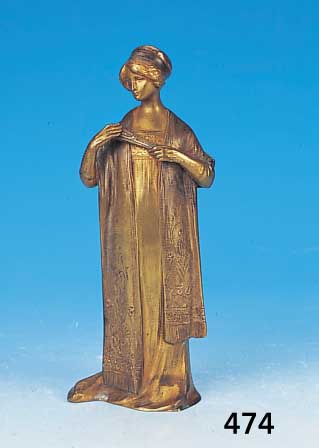 Bronzeskulptur, signiert Aloys, um 1900, Dame mit Schal und Fächer, H. 22 cm