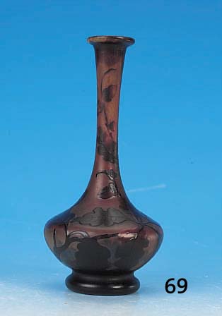 Vase, Jugendstil, Muller Fres, Luneville, um 1918/22, farbloses Glas, rotbraun über- fangen, geschnittener Dekor, geätzt, Zwischen-glas ...