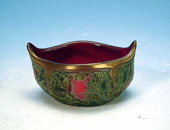 VASE, LEGRAS, SERIE INDIANA, UM 1906, FARBLOSES GLAS, ZWISCHENGLAS MIT ROTER EIN- SCHMELZUNG, GOLDSTAFFAGE GEäTZT, BLUMENDEKOR, 6 X 11 CM, ...