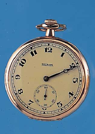 HALLMARK Herrentaschenuhr Lepine, Ref.-Nr. 9413035, USA um 1930, Metall m. RG-Auflage, ab Herst. Garantie 25 Jahre, perf. zweiteil. Emailbl., ...