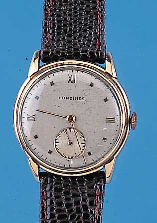 LONGINES Armbanduhr, Ref.-Nr. P423589, Schweiz/USA um 1942, Metall m. GG-Auflage, D. ca. 30 mm, Boden gedr., vers. Orig.-Blatt m. vert. kl. ...