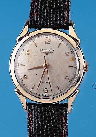 LONGINES Herrenarmbanduhr Modell Automatik, Ref.-Nr. T892863/6058, Schweiz/USA um 1954, Metall m. GG-Auflage, D. ca. 43 mm, Orig.- Blatt fl., ...