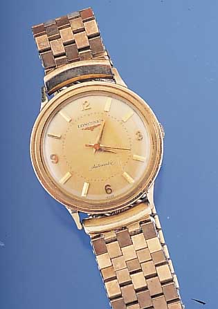 LONGINES Herrenarmbanduhr Modell Automatik, Ref.-Nr. 1037/550469, Schweiz/USA um 1955, Metall m. GG-Auflage, Boden gedr., Scheren- gliederband ...