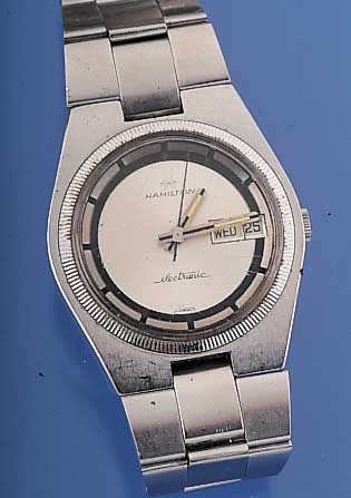 HAMILTON Herrenarmbanduhr Modell Elektronic, Ref.-Nr. 70205-3, Schweiz um 1968, Edelst., Edelst.-Band, Boden geschr., frühes Elek- tronicwerk ...