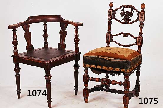 Eckstuhl, deutsch, um 1890, Eiche massiv, Gebrauchssch„den, H.78/45 cm