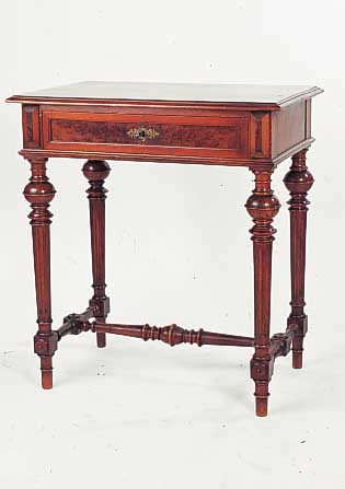 Nähtisch, Gründerzeit, um 1890, Nußbaumfurnier, eine Schublade, leichte Oberflächen bzw. Altersschäden, 78 x 69 x 46 cm