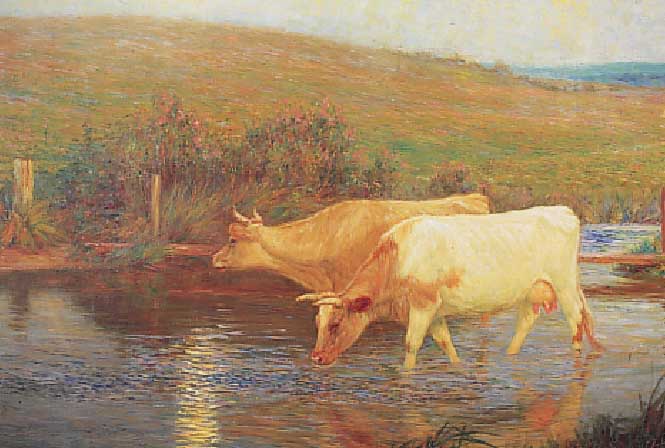 Gore, Wiliam Henry, * 1871, Britscher Land- schaftsmaler, "In the Gloaming"; ÖL/Lwd. sign.70 x 90 cm, R.