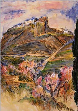 FUCHS, OTTO, DEUTSCHER MALER DES 20. JH., SüDLICHE LANDSCHAFT, BLEISTIFT, PASTELL UND AQUARELL AUF PAPIER, RE. U. SIGN. UND BEZ.: CASTELMOLA, ...