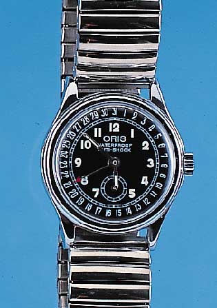 ORIS Armbanduhr Modell Waterproof, Schweiz, Mediumgröße, klas. Datumanzeige auf Zifferbl.-Außenkranz, Metall verchr., Edelstahlboden ge-schr., 7 ...