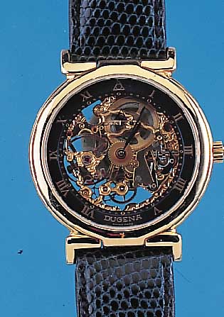 DUGENA Herrenarmbanduhr Modell Skelett, Ref.-Nr. 2,425,0,0,05, Schweiz um 1990, Metall hartverg., beids. Mineralflachvergl., Suisse Ebauches ...