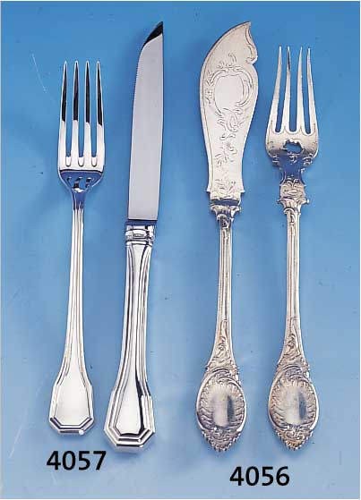 18-teil. Fischbesteck, 835er Silber, Niederlande 1898, Meistermarke Van Kempen, best. aus: 9 Fischmesser u. 9 Fischgabel, tot.ca. 1140 g, ...