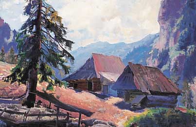 Gafer, St. (o.ä.), deutscher Maler der 1. Häl-fte des 20. Jh., Schafe vor GebirgsbauernhofÖl/Lwd, li. u. sign., ca. 50 x 70 cm, r.