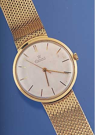 EXQUISIT Herrengoldbanduhr, Ref.-Nr. 211713,Deutschland/Schweiz um 1968, GG 585/000 incl. GG-Flechtband, Boden gedr., Blatt vers., Hand-aufzug Kal. ...