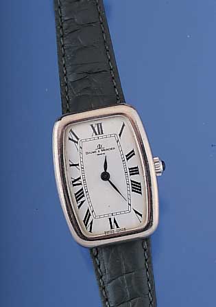 BAUME & MERCIER Damenarmbanduhr, Ref.-Nr. 38298, Schweiz um 1972, WG 750/000, Massiv- geh., Lünette geg. Boden 4-fach verschr., Le- derband ...