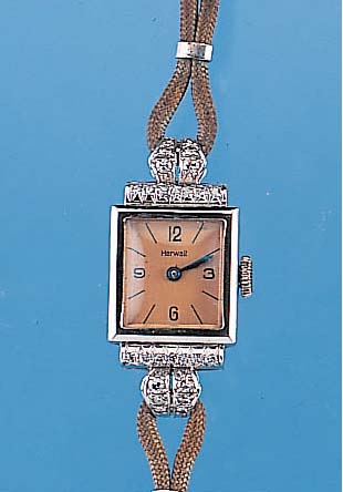 HERWALT DAMENARMBANDUHR ART DECO, REF.-NR. 61277, DEUTSCHLAND UM 1938, WG 585/000, SCHAR-NIERBODEN, ZU DEN KORDELBANDANST. AUFW. 8/8 ...