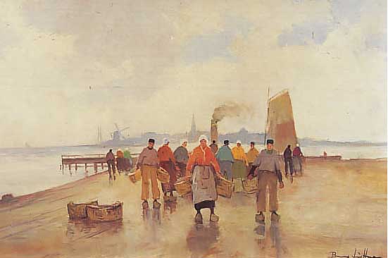 Jüttner, Bruno, 1880 Wernigerode/Harz, Heimkehr der Fischer in Holland, Öl/Lwd, re. u. sign., ca. 60 x 80 cm, R.