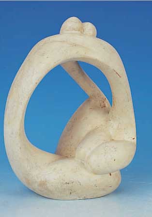 SAUL, STILISIERTE SKULPTUR, SICH UMARMENDES PAAR, SERPENTINGESTEIN, RITZ SIGN.