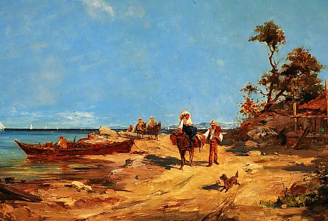 Bistagne, Paul, * 1850 Marseille - 1886, in-ternational gesch„tzter franz”sischer Marine- maler, Kstenlandschaft an der Cote d' Azur ...