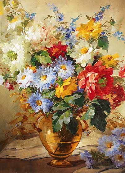 Claus, C., dt. Blumenmaler, Mitte 20. Jh., Dahlien und Astern, ™l/Lwd., verso sign. u. betitelt, 70 x 60 cm, R.