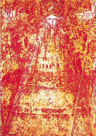 Fuchs, Ernst, * 1930 Wien, Farblithographie,re. u. handsign. u. dat. 1960, "Hohepriester",Weis 57, Nr. 17/80, orange-rot, 69 x 48.5 cm