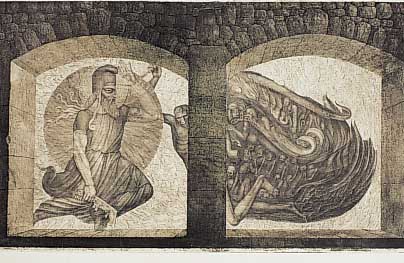 Fuchs, Ernst, *1930 Wien, Radierung, "Samsonkämpft gegen die Philister", Weis 72, 31,1 x 53,1 cm, im Pp