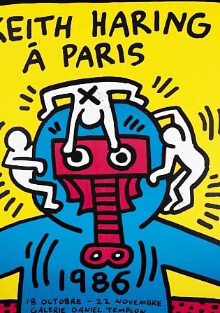 Haring, Keith, Plakat zur Ausst. Galerie Templon Paris 1986, Farbsiebdruck, hand- signiert, ca. 62 x 50 cm