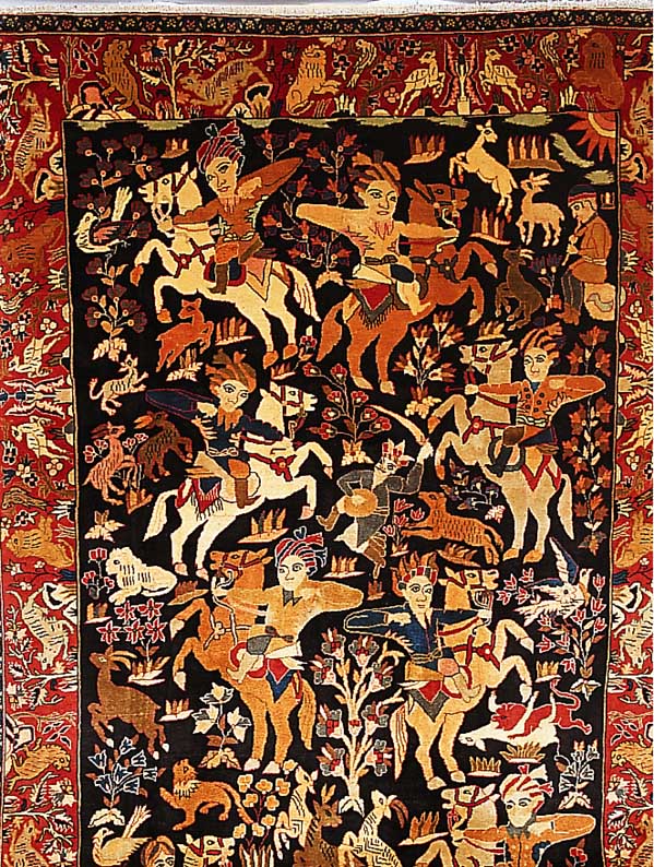 Bidjar, Persien, 332 x 204cm, , EHz 2-3 Flor Wolle, ca.50 Jahre, Jagdmotiv